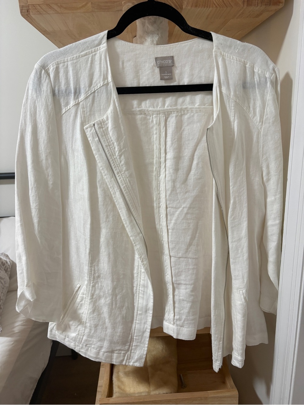 Chico's White Lightweight Linen Blend Zip-Front Jacket